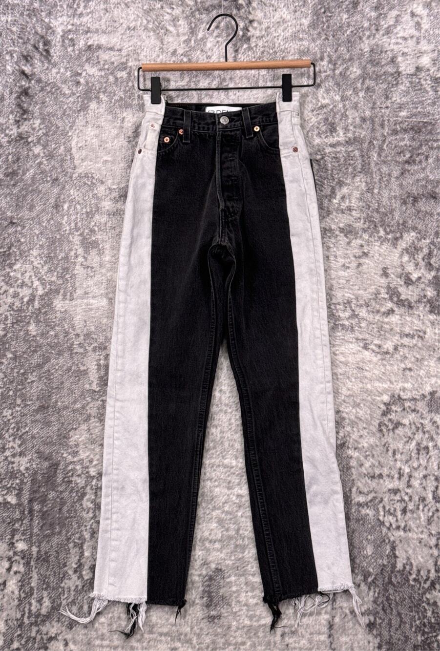 EB Denim Jeans 24 Womens Straight Crop Reconstructed Black White Two Tone